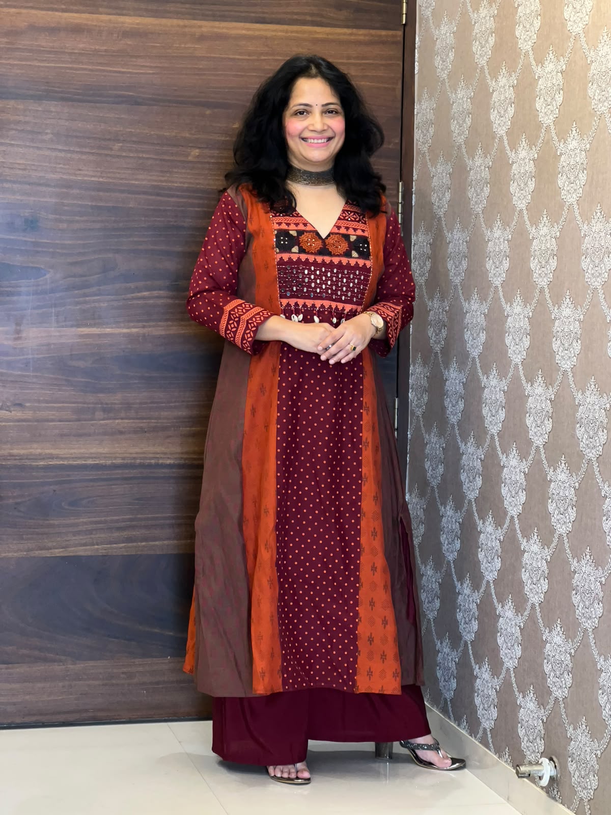 Brown-Rust Color Mul Chanderi Dupatta Set