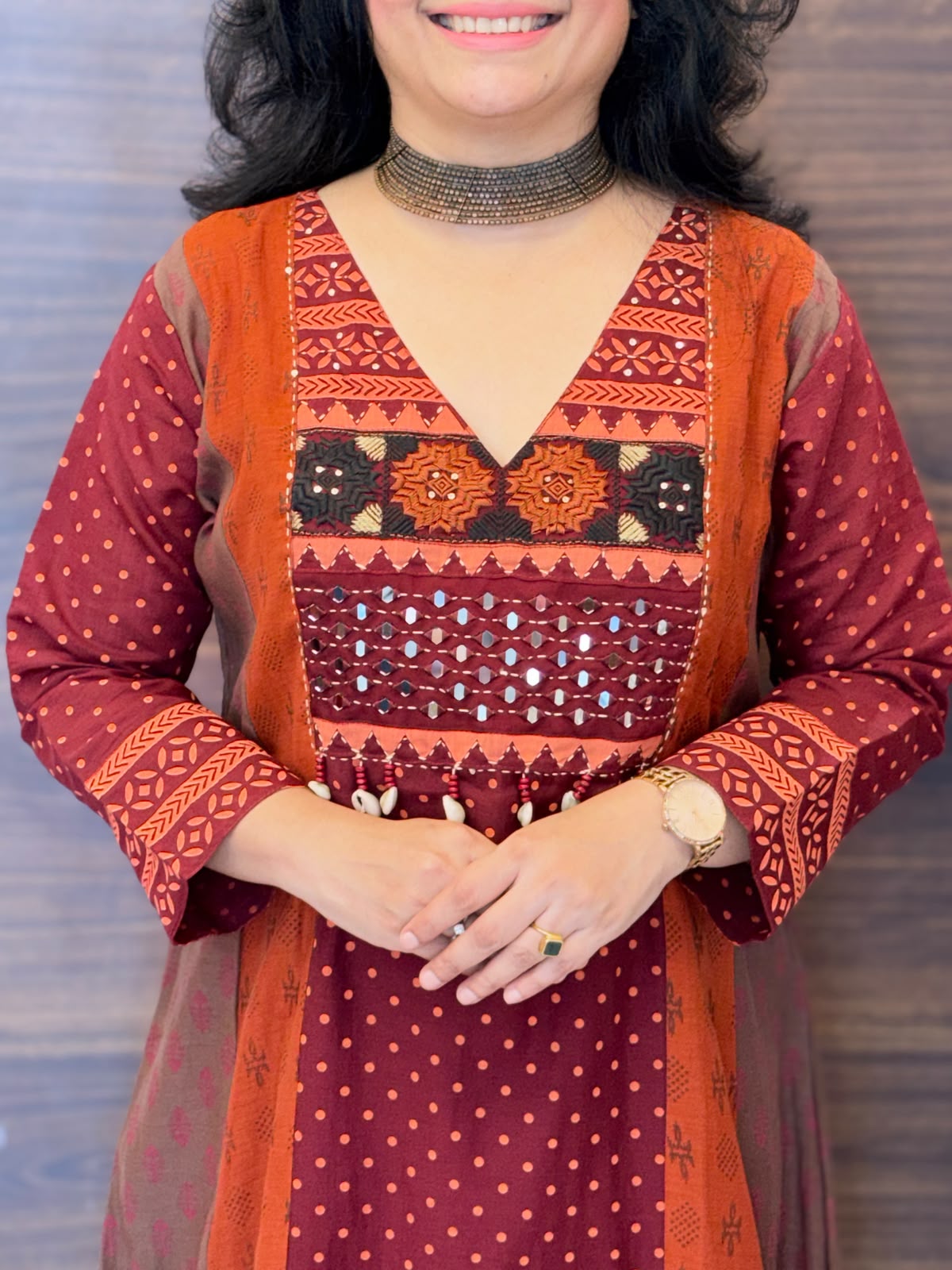 Brown-Rust Color Mul Chanderi Dupatta Set