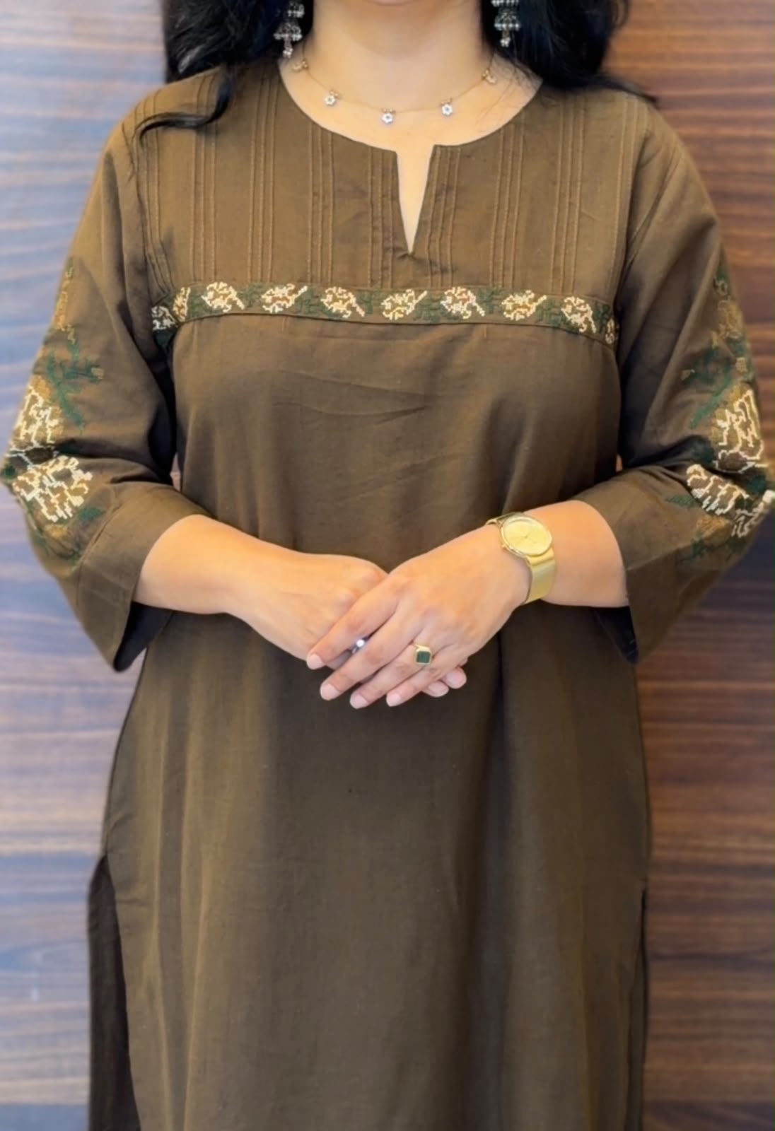 Coffee Brown Cotton Flex Kurti-Pant Set