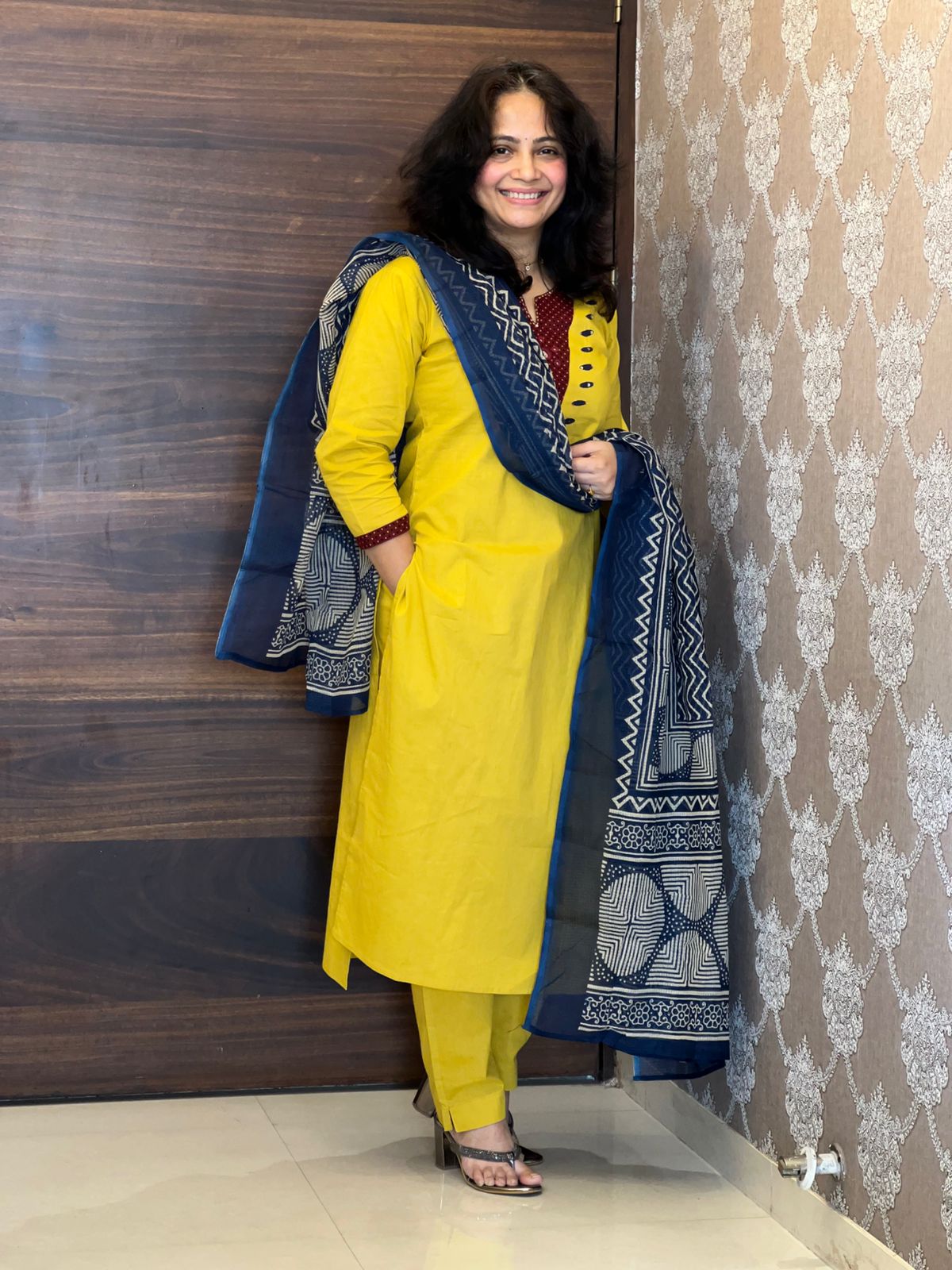 Yellow- Blue Premium Cotton Dupatta Set