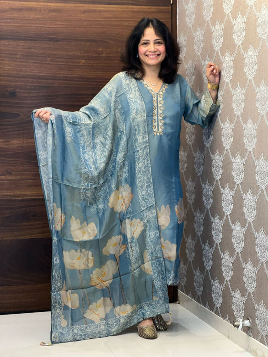 Placement Print Tissue Shimmer Fabric Suits