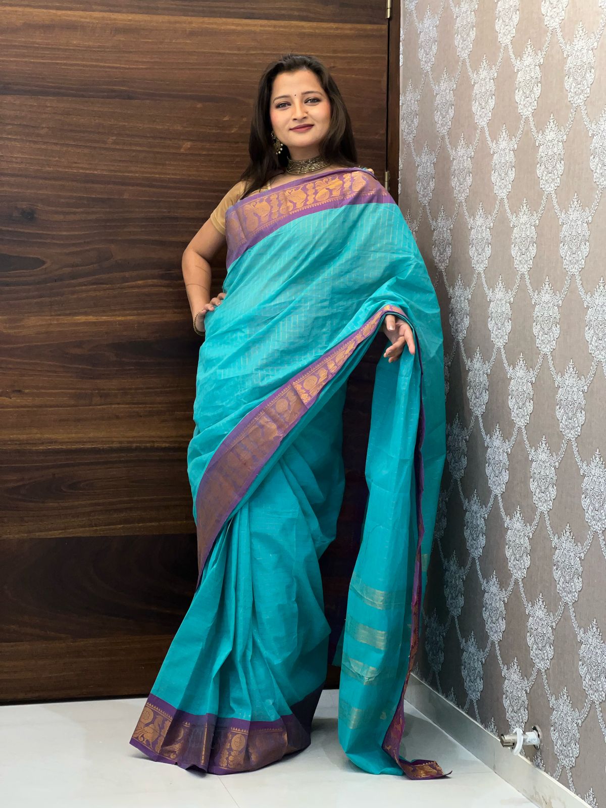 Light Blue Color Madurai Cotton Saree