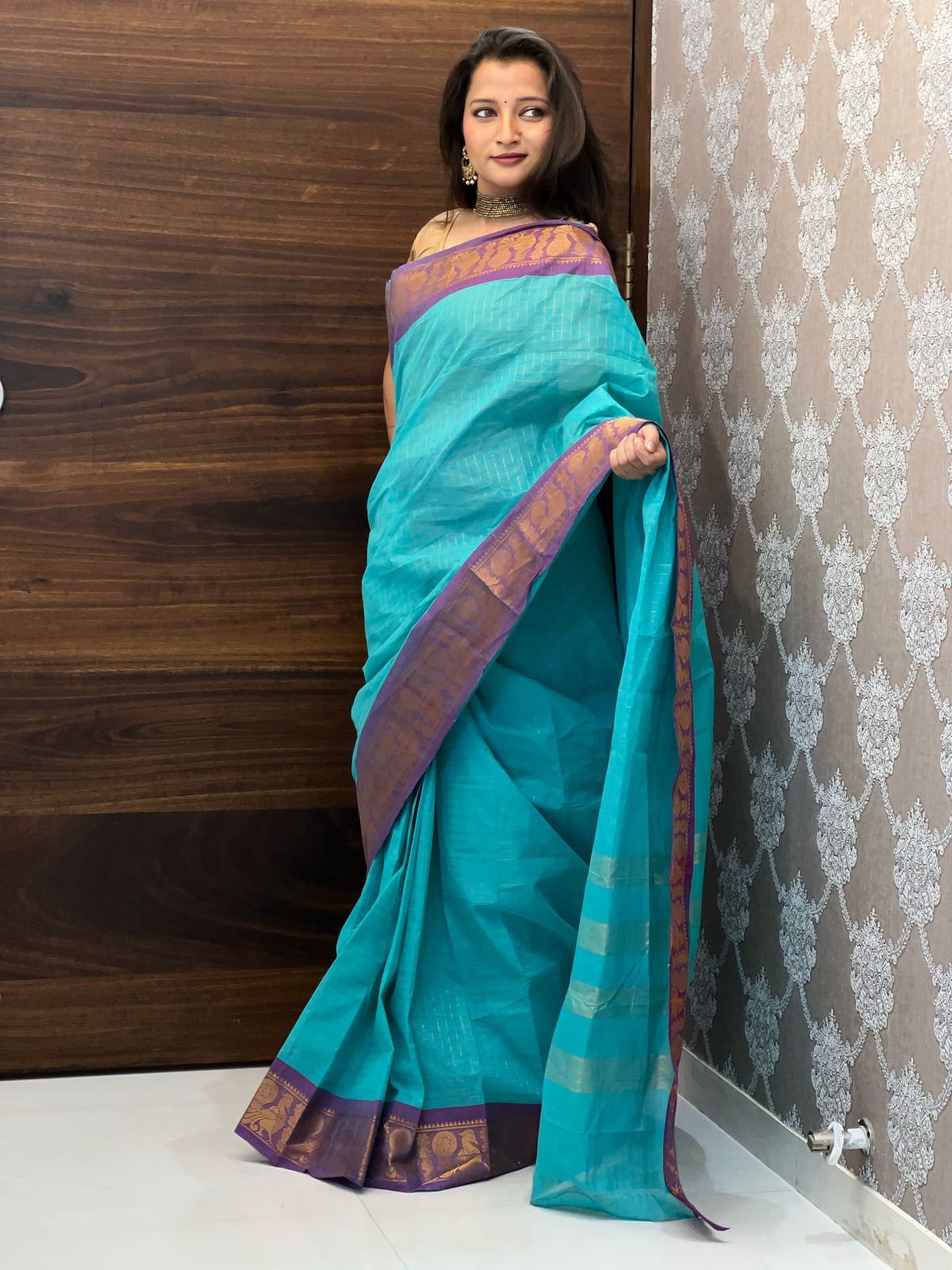 Light Blue Color Madurai Cotton Saree