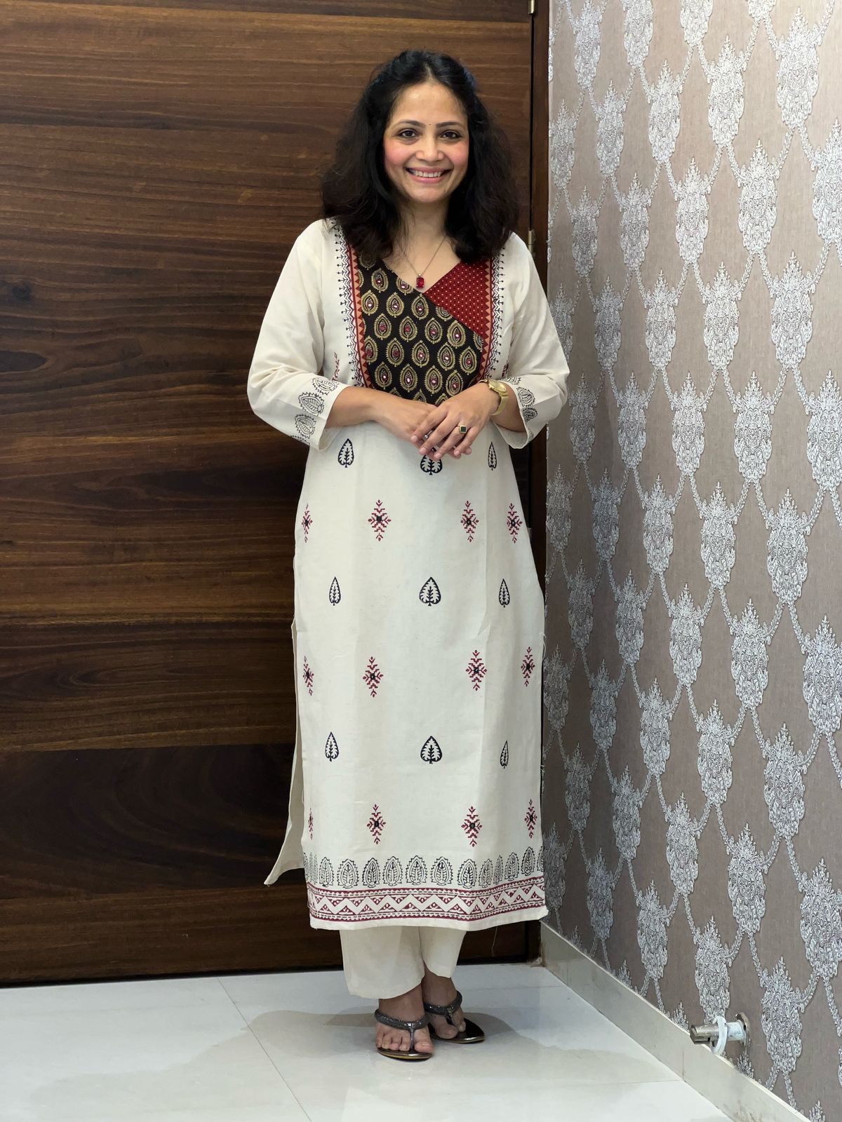 Beige Color Cotton Flex Block Printed Dupatta Set