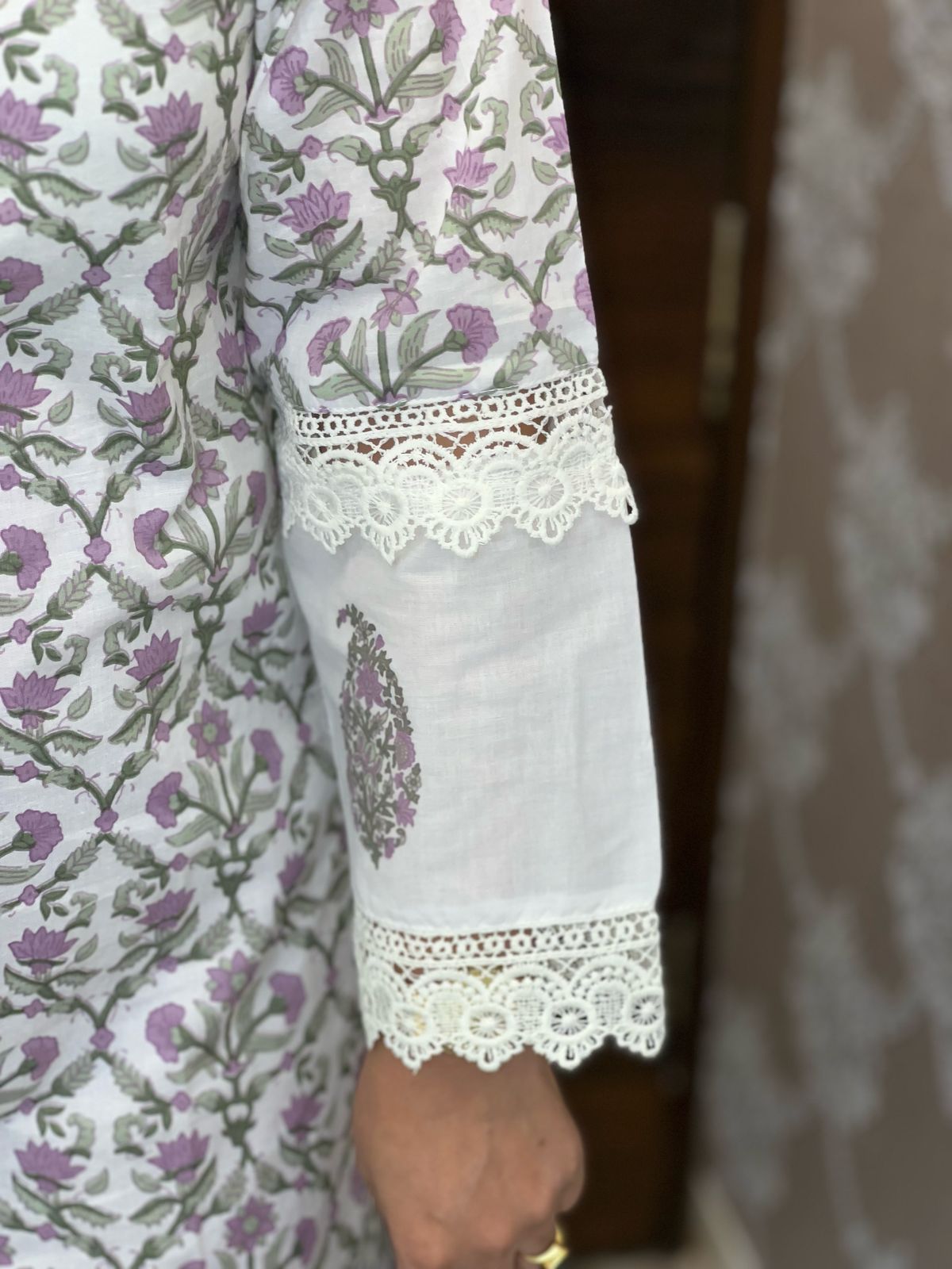 Off-white-Lavender Color Pure Cotton Dupatta Set