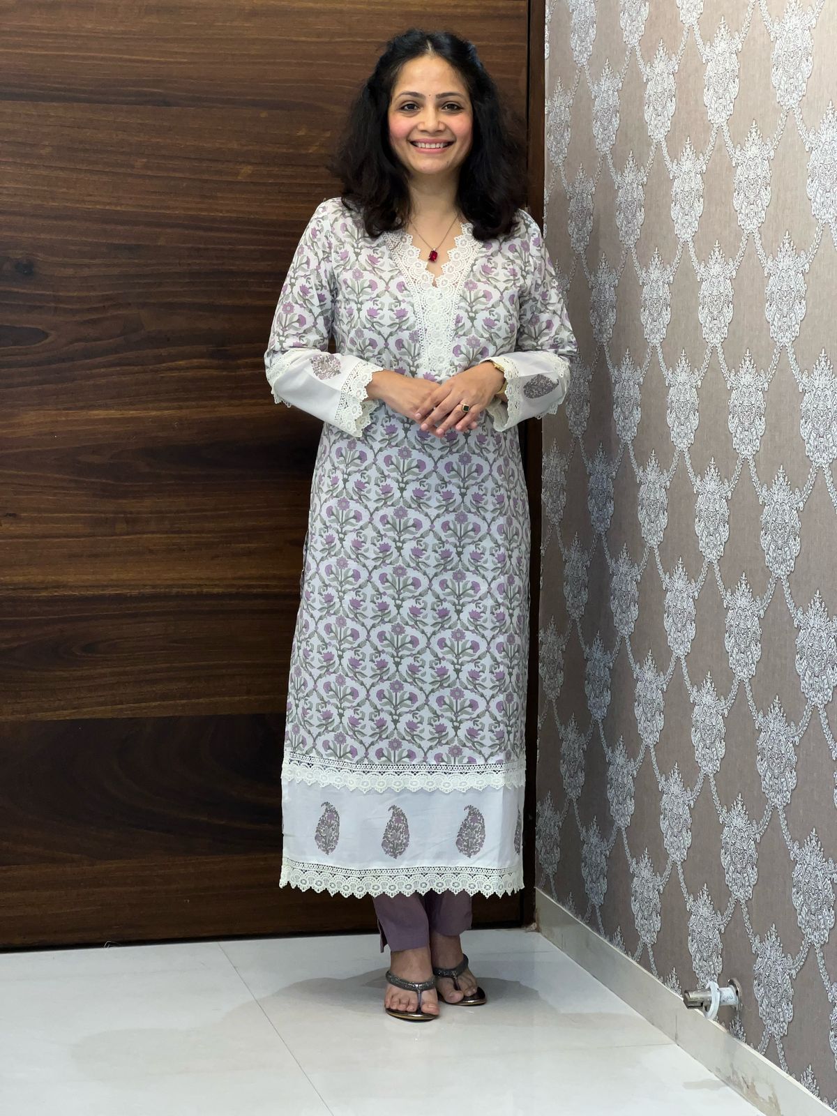 Off-white-Lavender Color Pure Cotton Dupatta Set