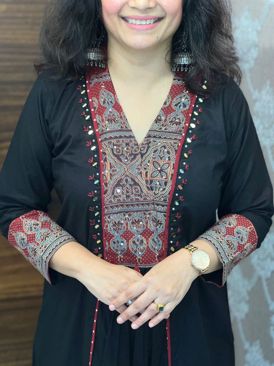 Black Color Pure Cotton A-Line Dupatta Set