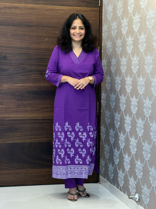 Hand-Block Printed Purple Color Pure Cotton Dupatta Set