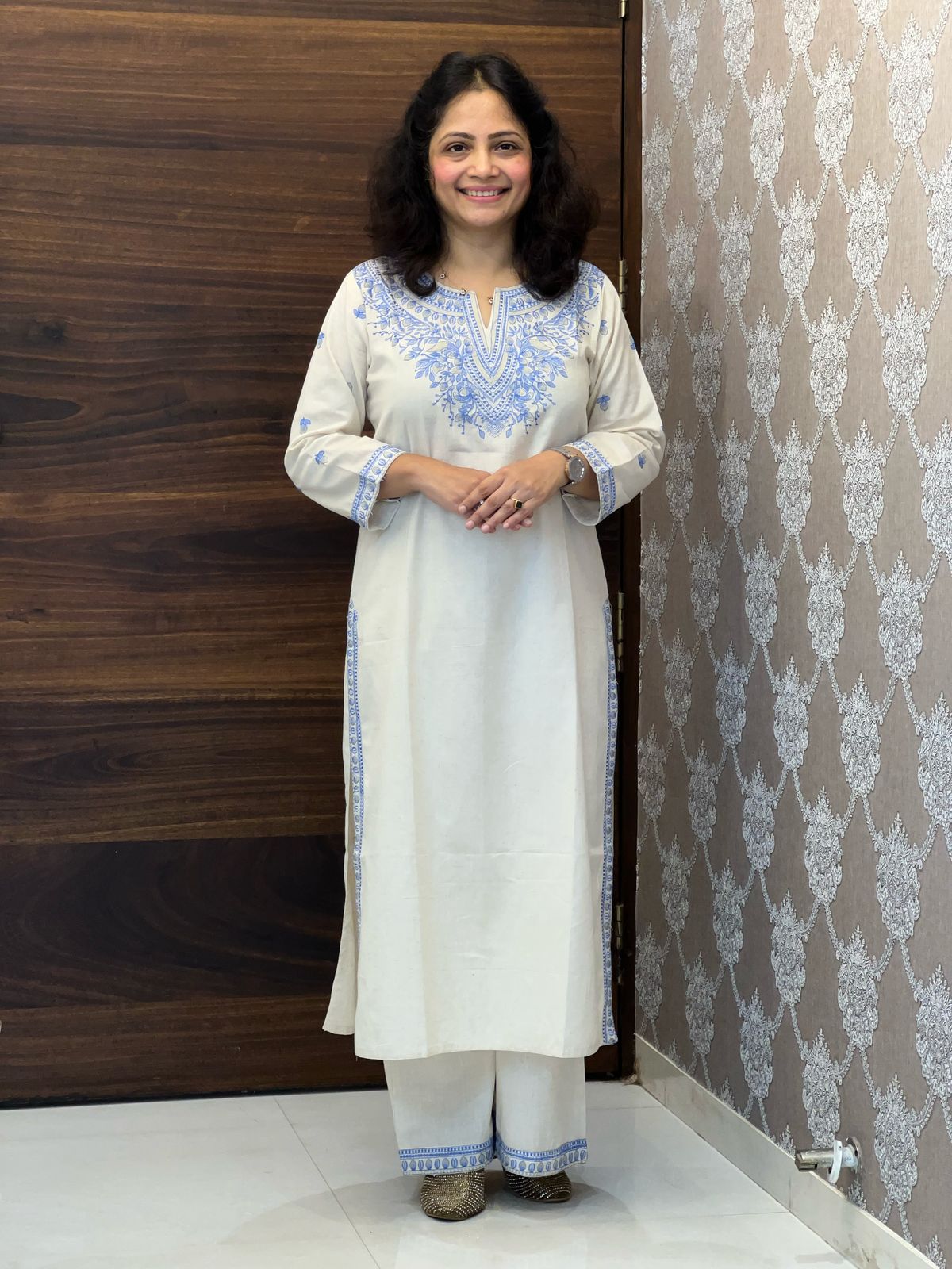 Beige Color Cotton Flex Kurti-Palazzo Set