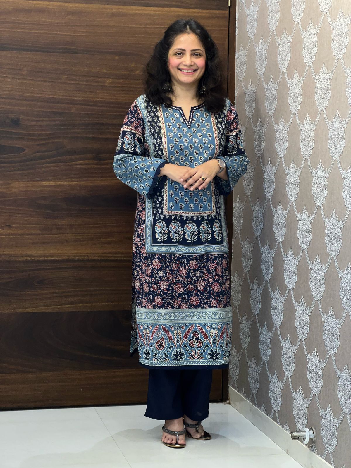 Digital Printed Light Blue-Dark Blue Colou Pure Cotton Dupatta Set