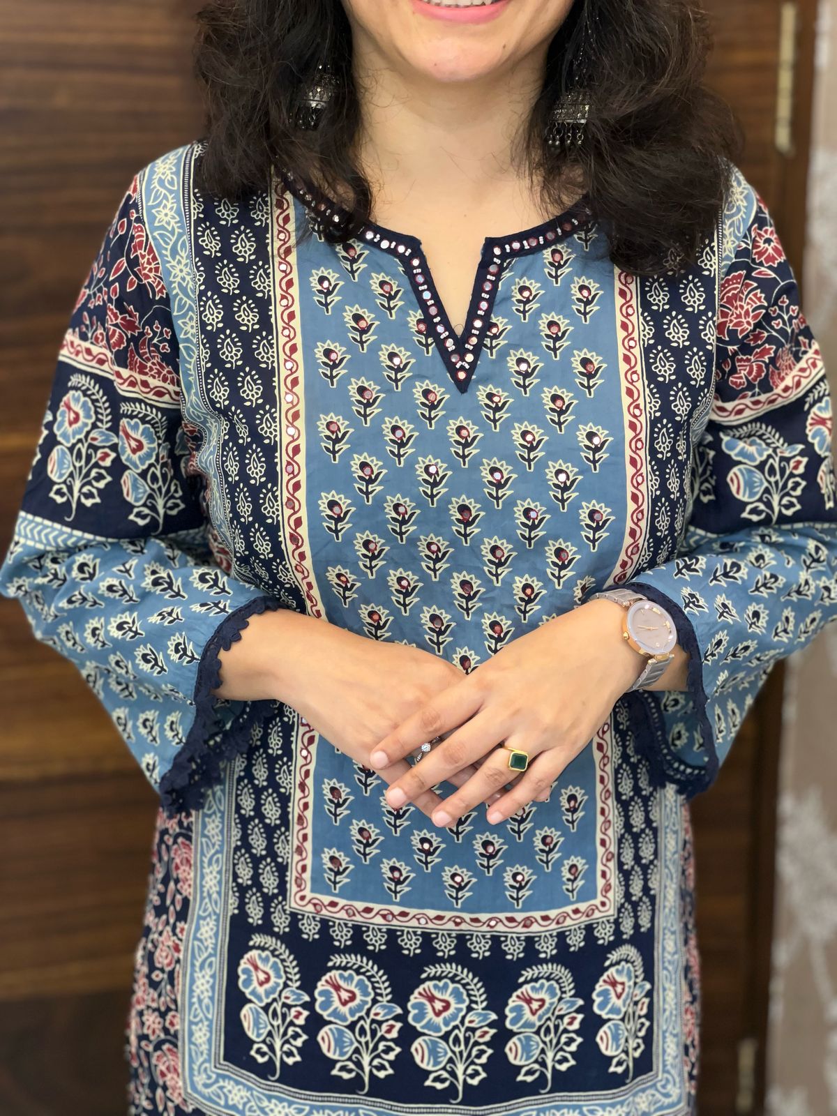 Digital Printed Light Blue-Dark Blue Colou Pure Cotton Dupatta Set