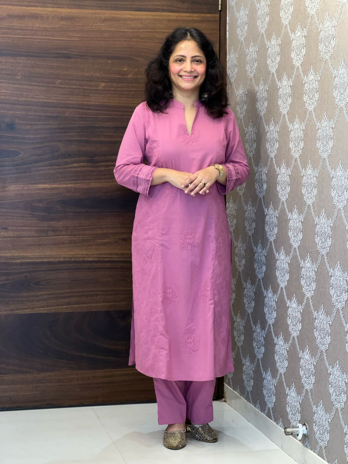 Mauve Pink Colour Tone & Tone Premium Cotton Dupatta Set