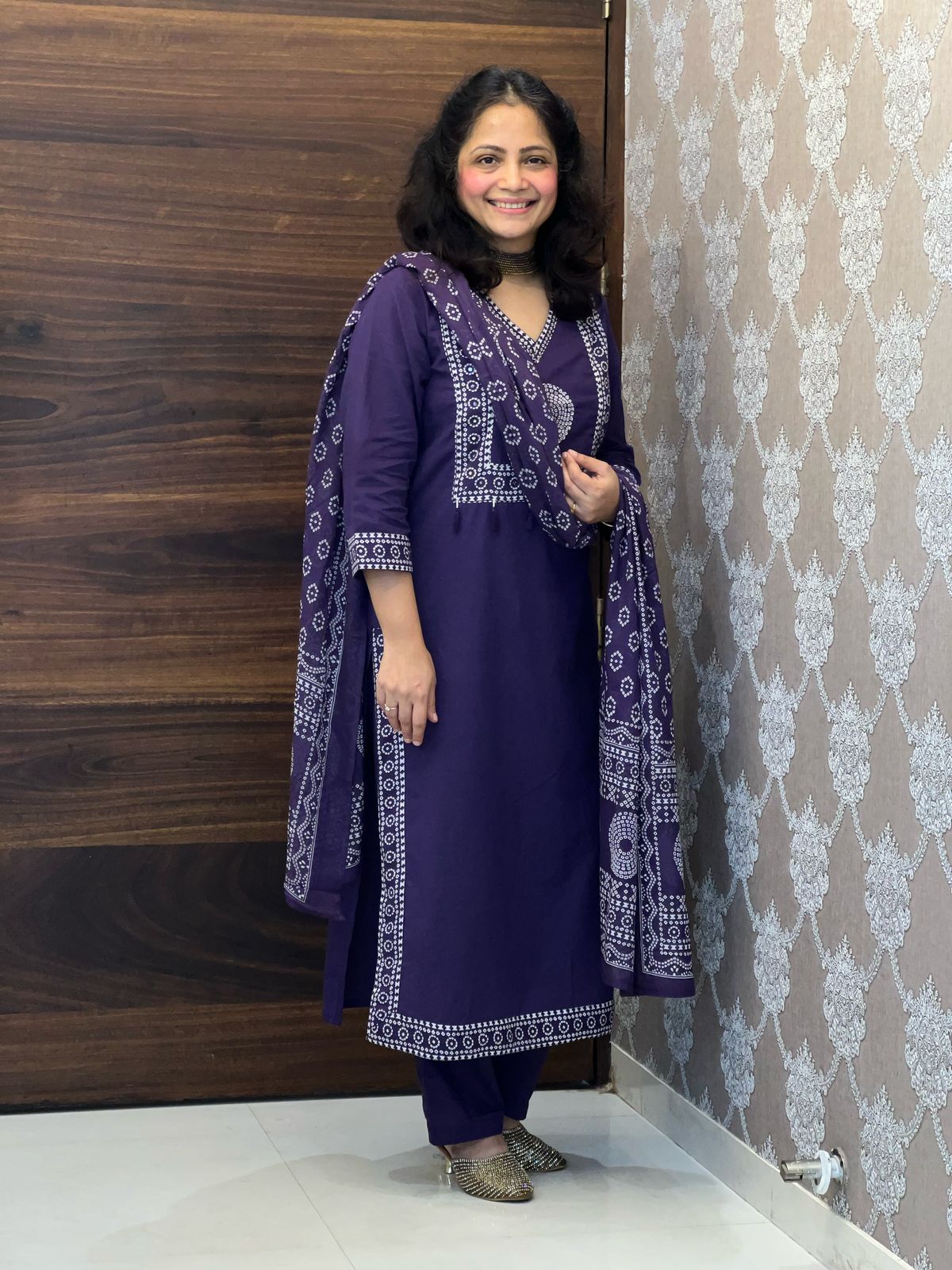 Purple Colour Pure Cotton Dupatta Set