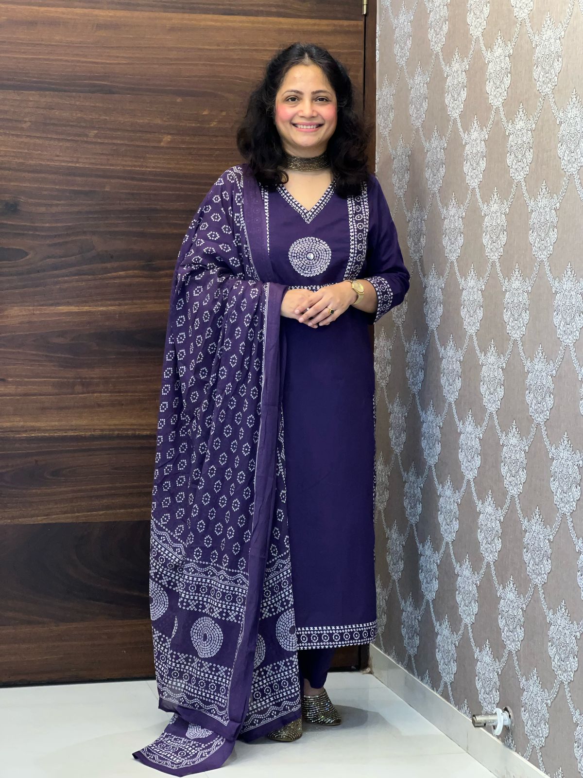 Purple Colour Pure Cotton Dupatta Set