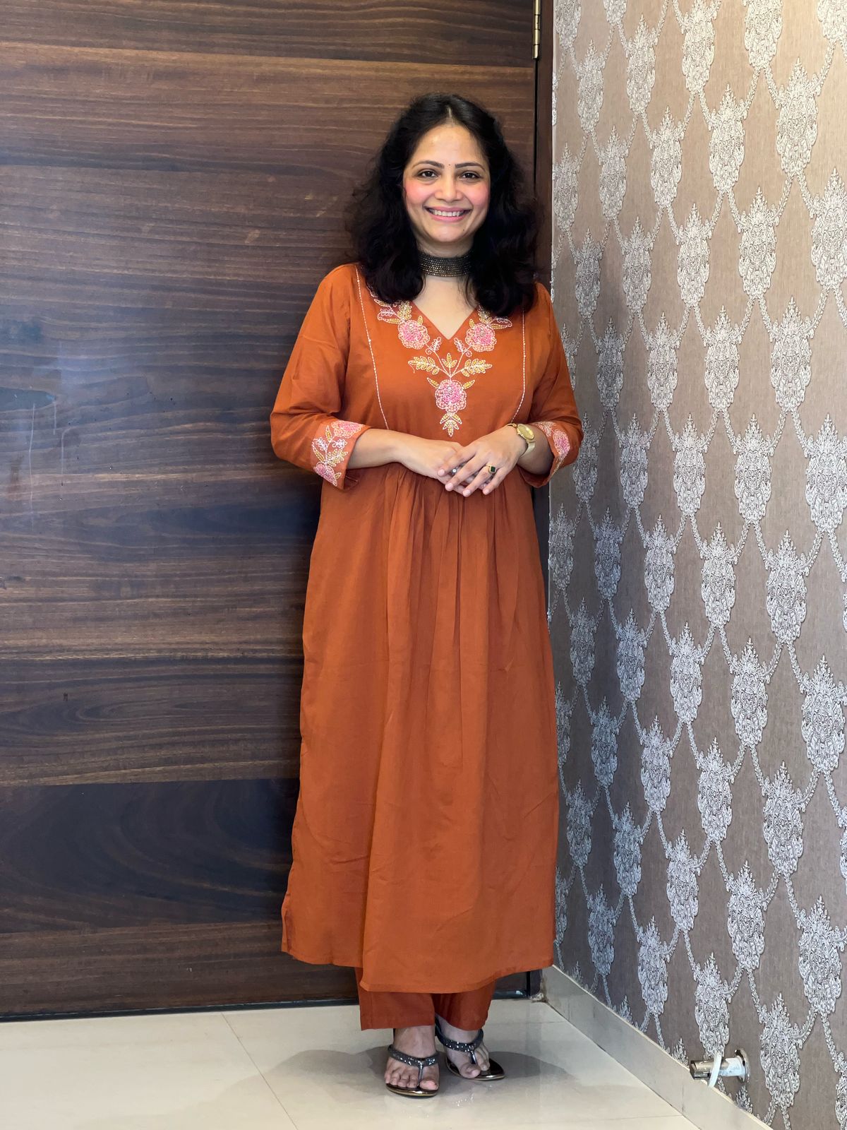 Burnt Orange Colour Mulmul Cotton Dupatta Set