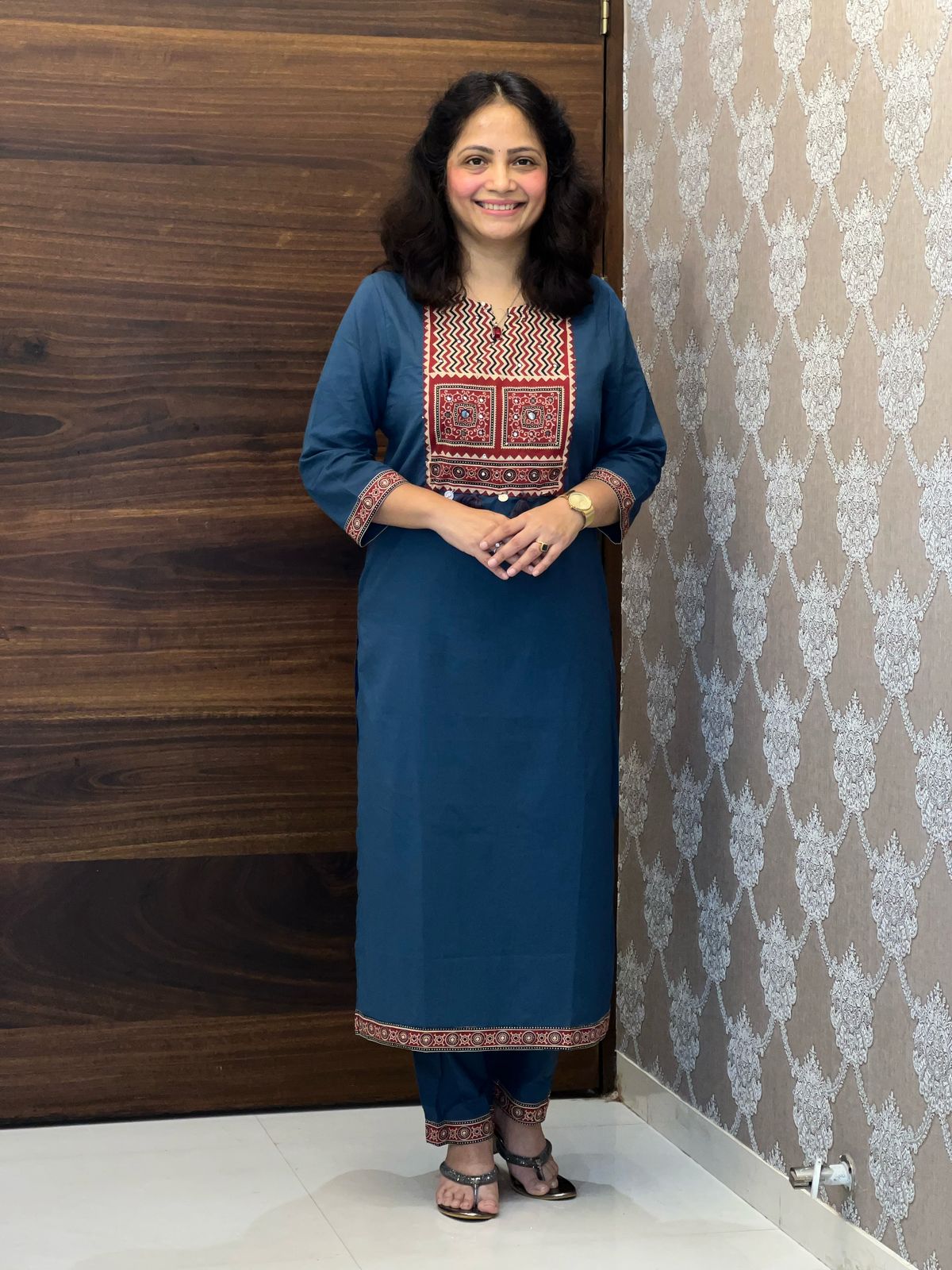 Teal-Red Colour Pure Cotton Dupatta Set