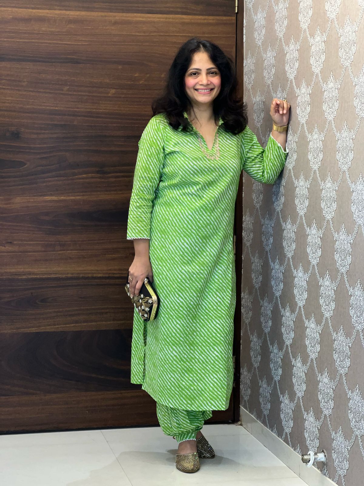 Lehariya Green Colour Pure Cotton Pathani Co-ord Set