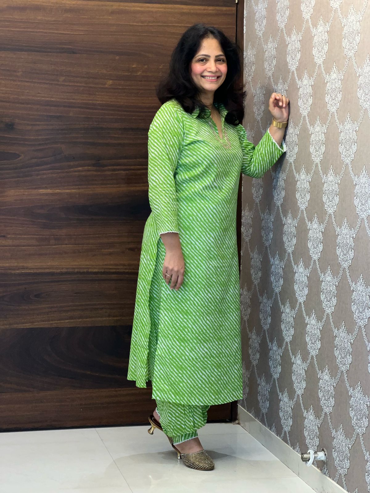 Lehariya Green Colour Pure Cotton Pathani Co-ord Set