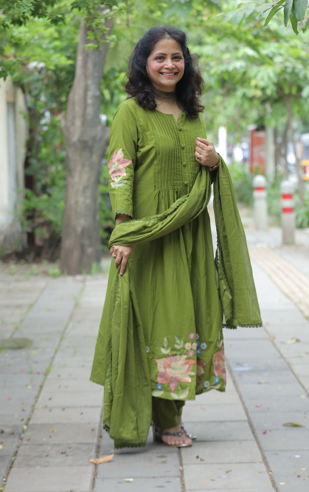 Mehandi Green Colour Pure Cotton Dupatta Set