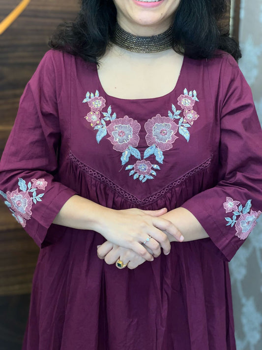 Deep Maroon Colour Premium Cotton Anarkali Dupatta Set