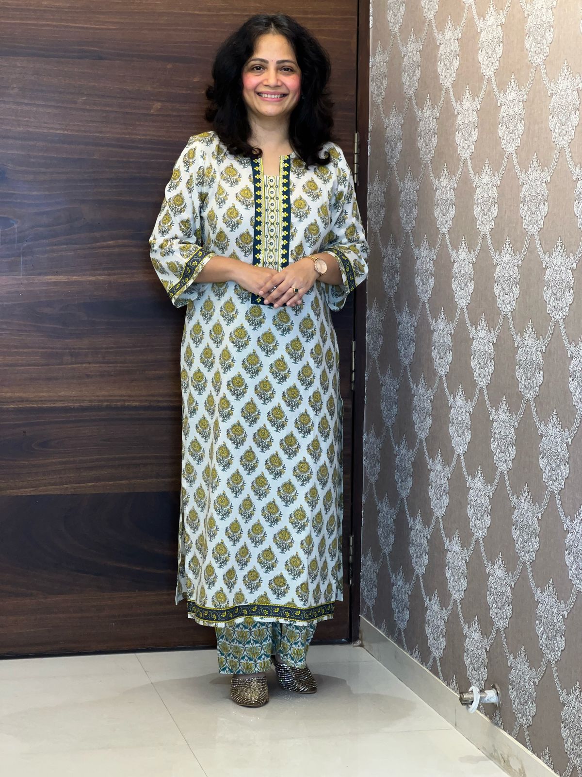 Cream-Green Colour Pure Cotton Dupatta Set