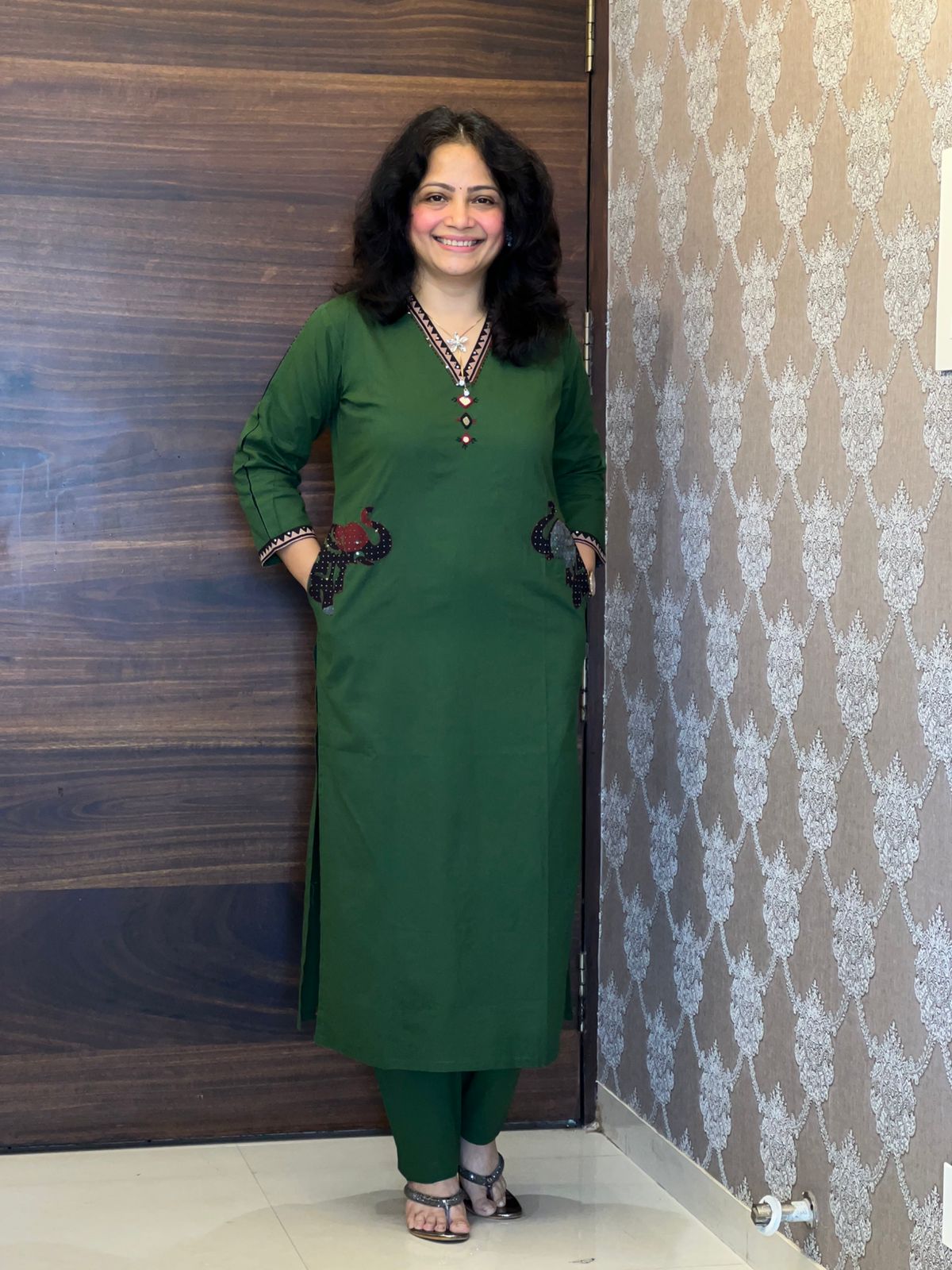 Green Colour Applique Work Dupatta Set