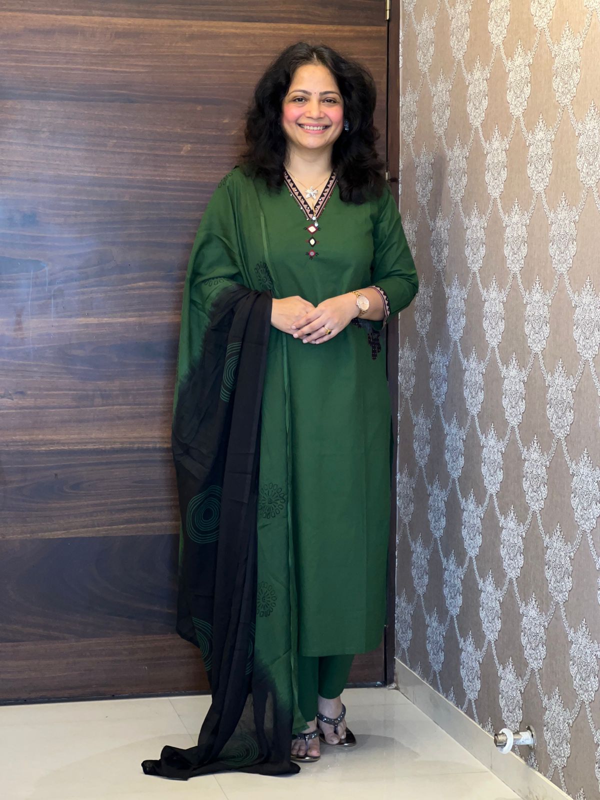 Green Colour Applique Work Dupatta Set