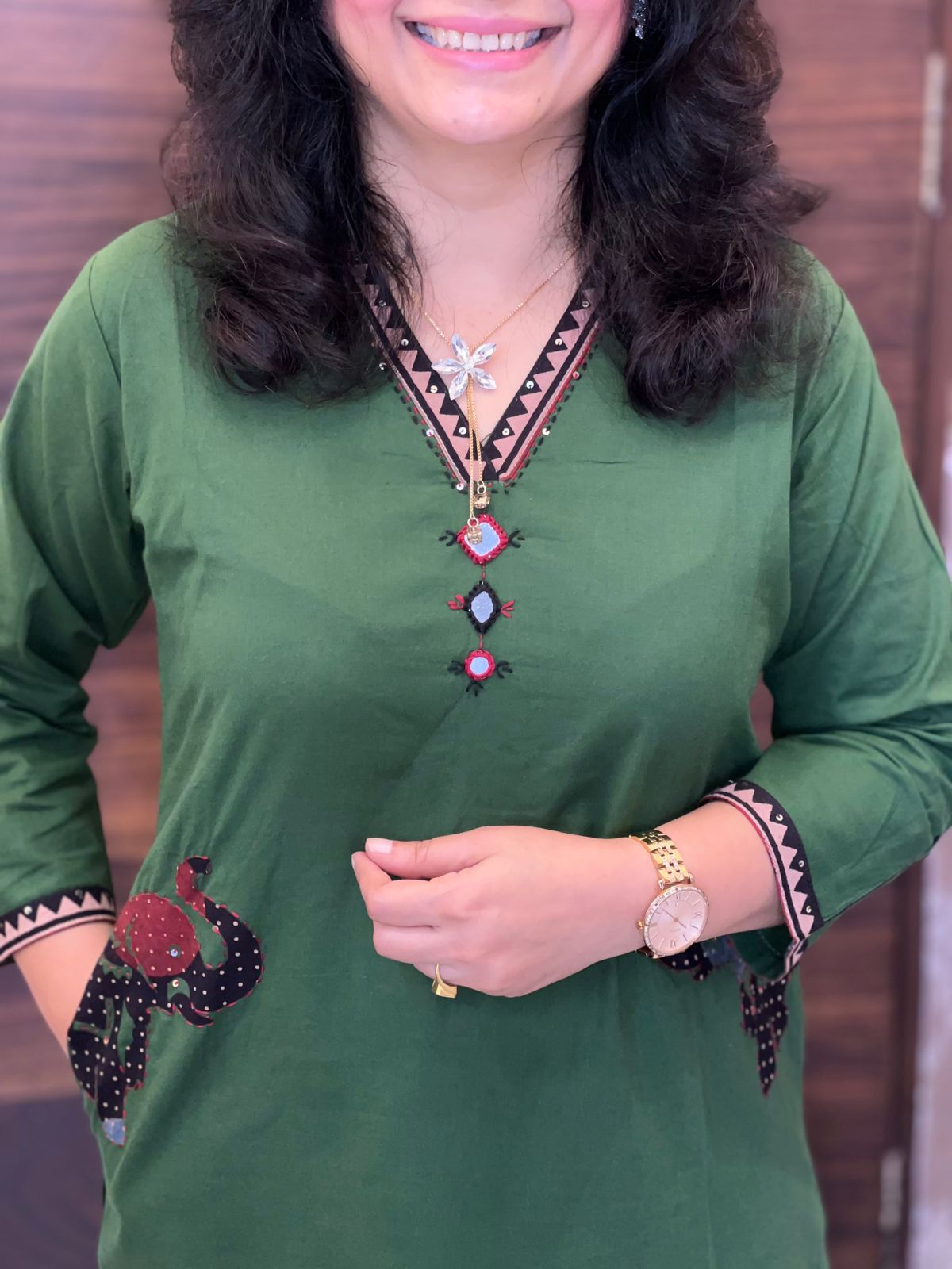 Green Colour Applique Work Dupatta Set