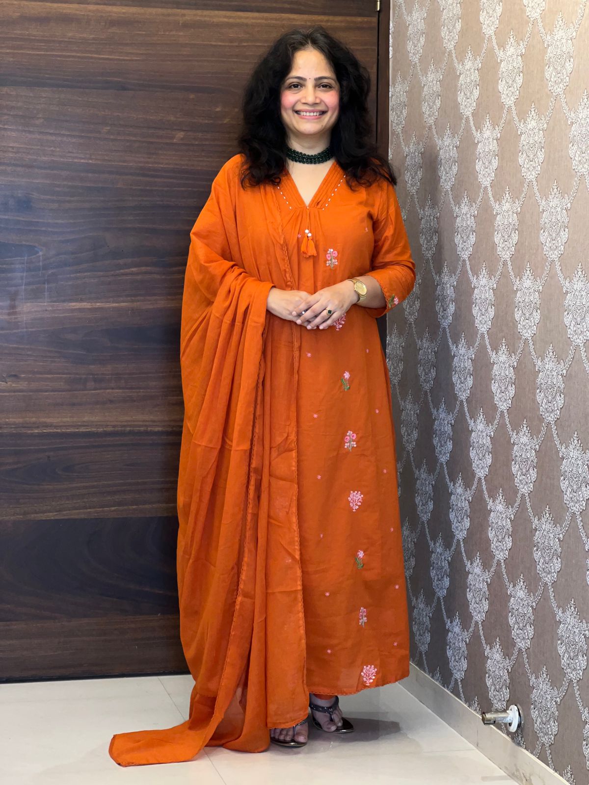 Orange Color Pure Cotton Dupatta Set