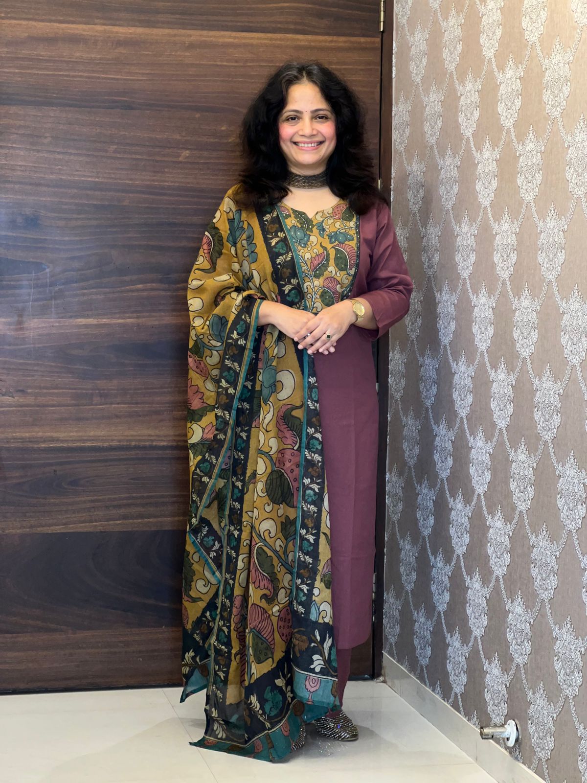 Dusty Mauve Colour Kalamkari Dupatta Set