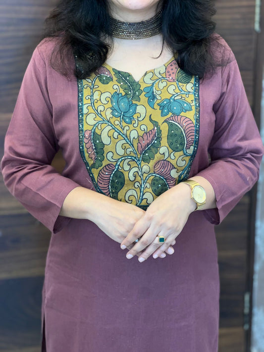 Dusty Mauve Colour Kalamkari Dupatta Set