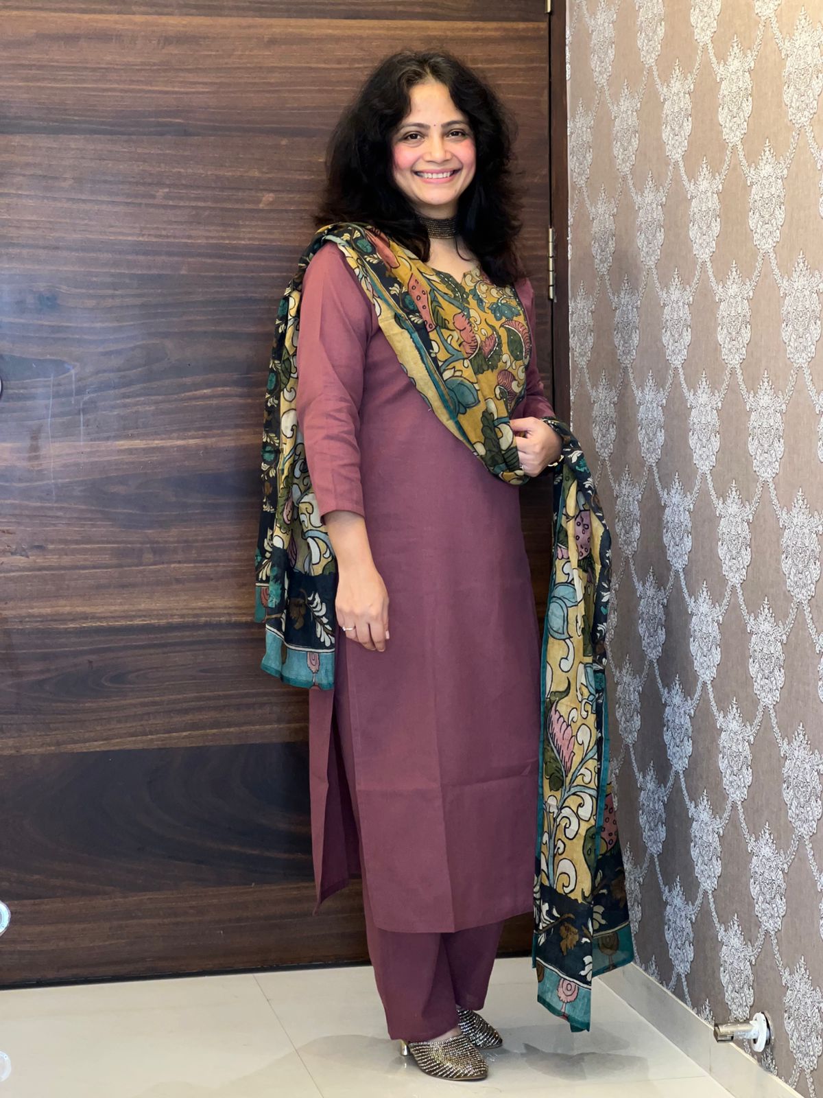 Dusty Mauve Colour Kalamkari Dupatta Set