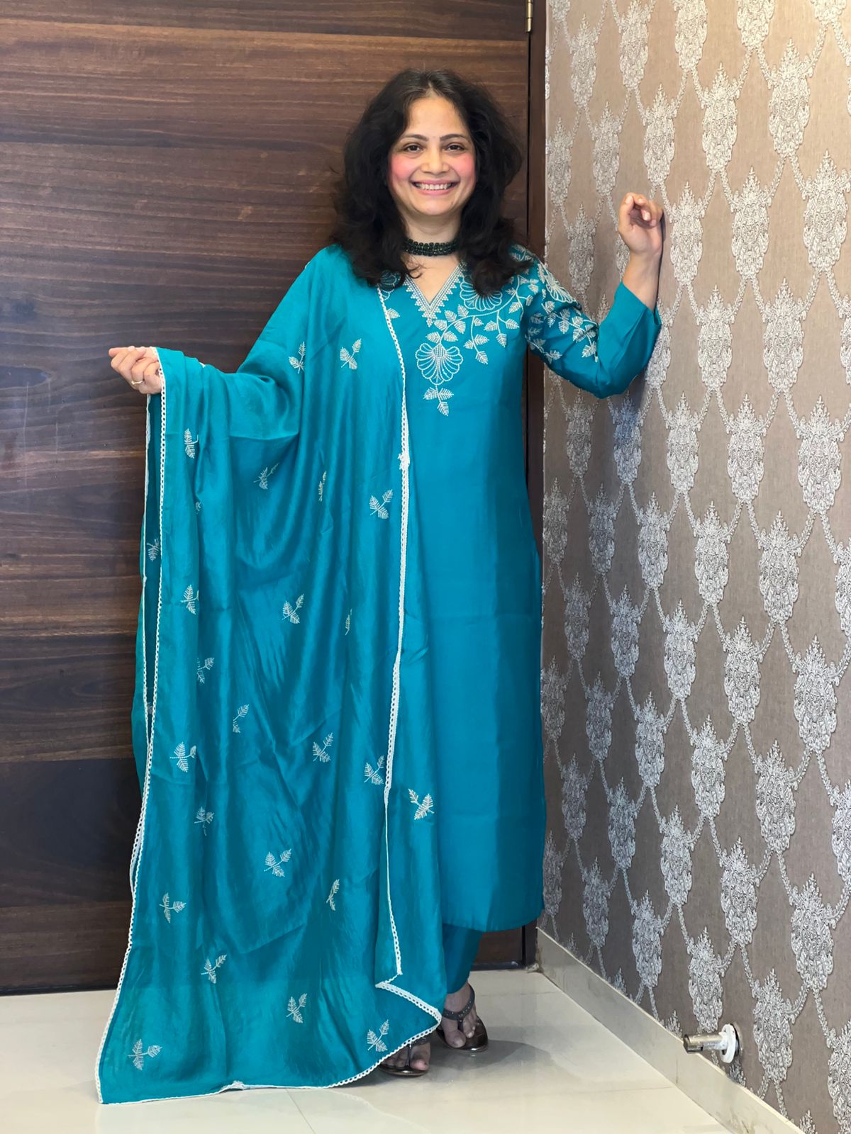 Peacock Color Roman Silk Dupatta Set