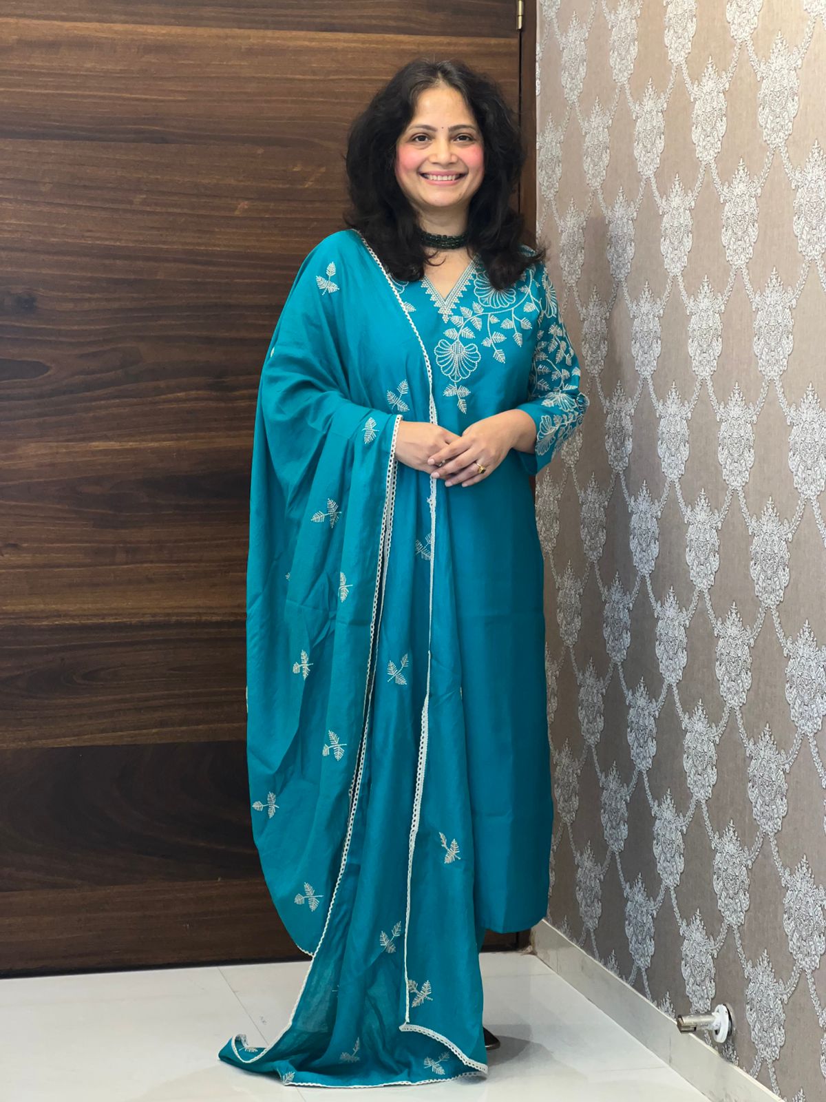 Peacock Color Roman Silk Dupatta Set