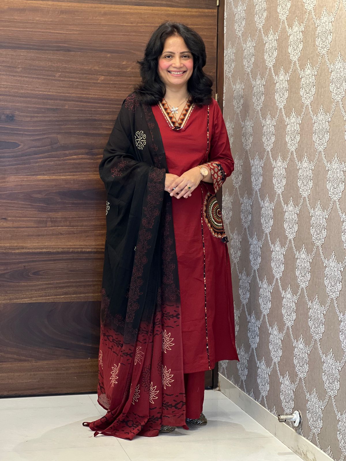 Deep Maroon Colour Pure Cotton Dupatta Set