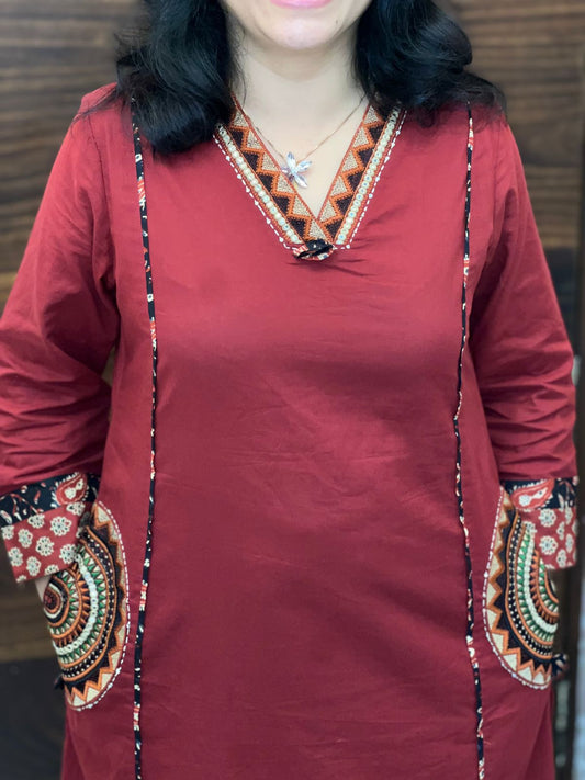 Deep Maroon Colour Pure Cotton Dupatta Set