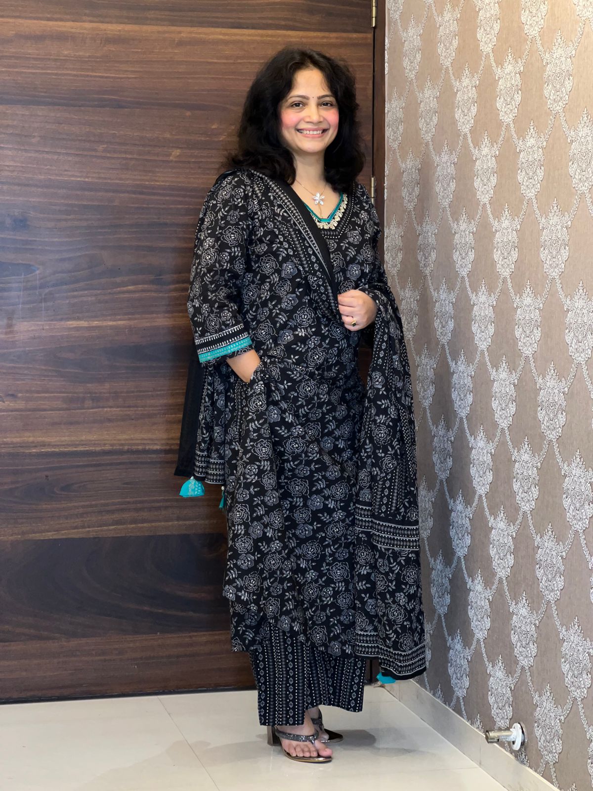 Black Colour Pure Cotton Dupatta Set