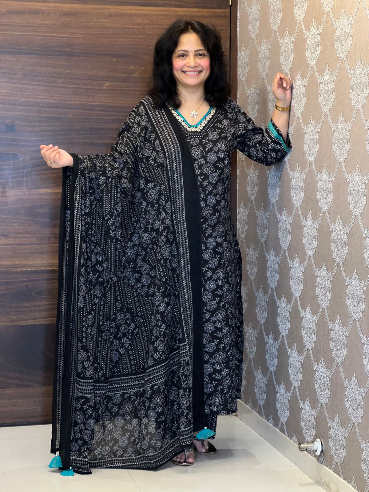 Black Colour Pure Cotton Dupatta Set