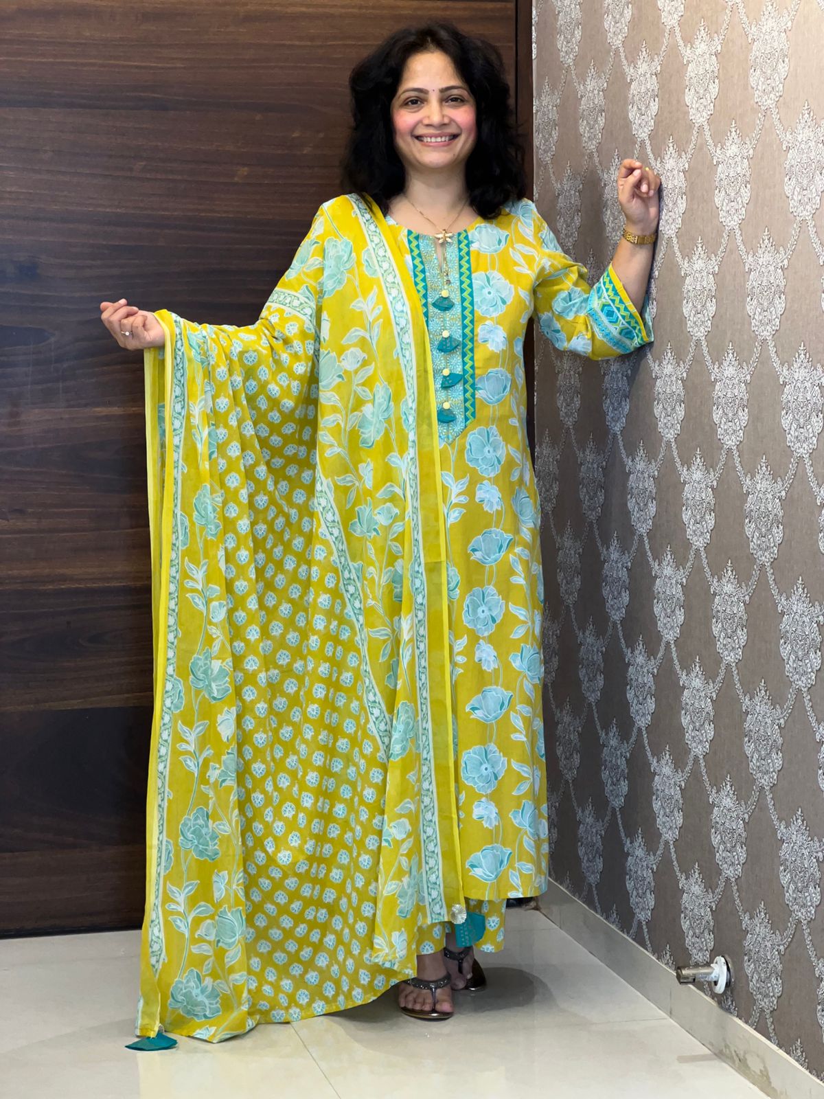 Yellow Colour Pure Cotton Dupatta Set