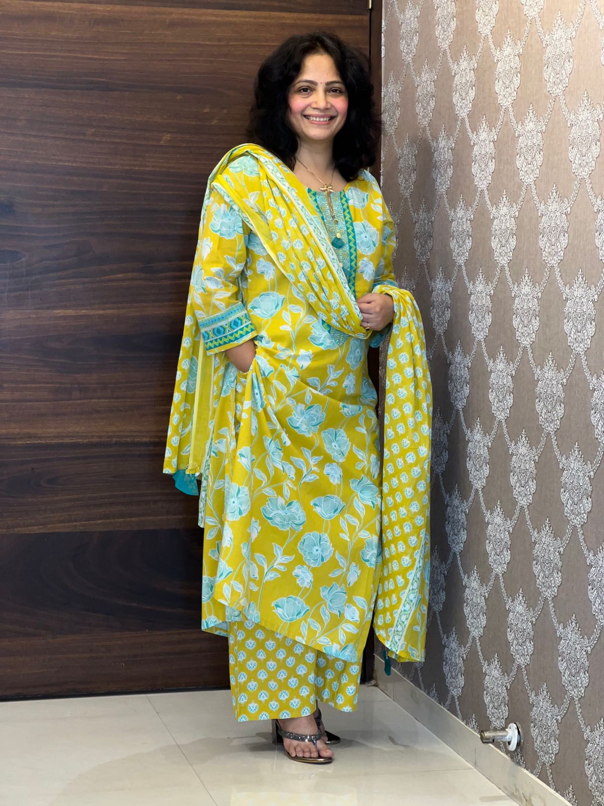 Yellow Colour Pure Cotton Dupatta Set