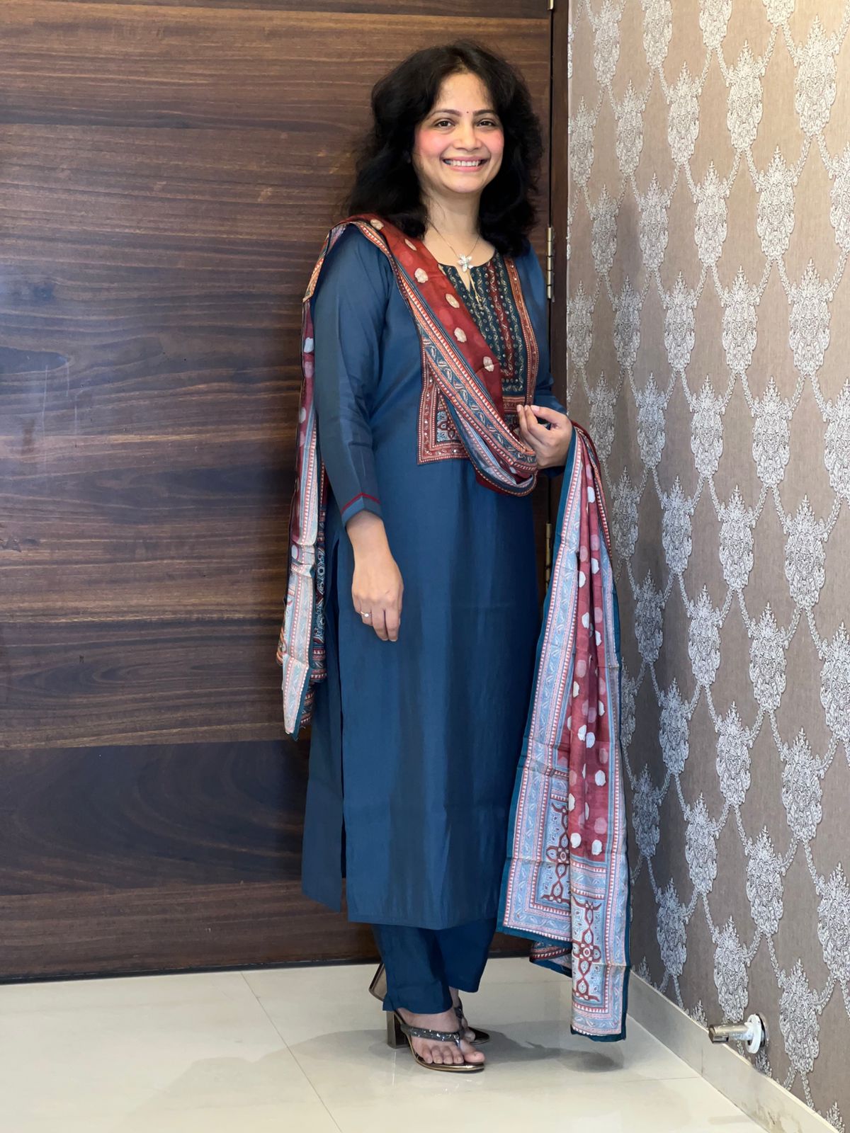 Teal Blue Color Modal Muslin Dupatta Set