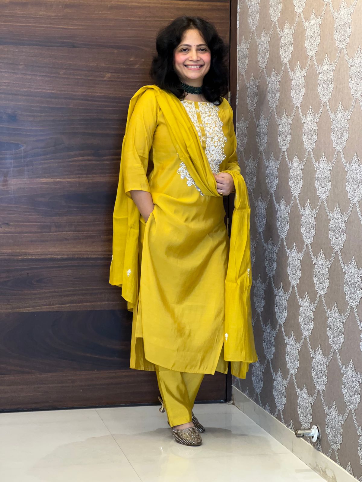 Yellow Color Muslin Dupatta Set