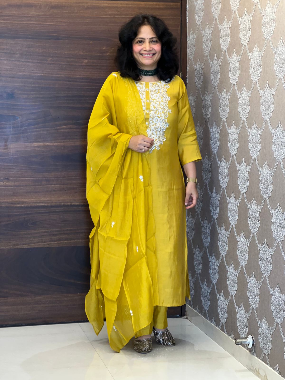 Yellow Color Muslin Dupatta Set