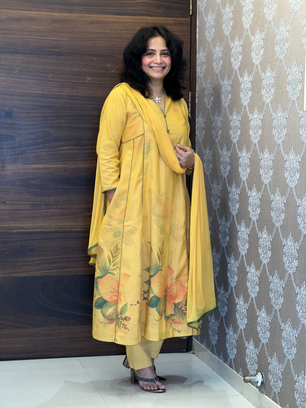 Mustard Yellow Color Digital Printed Cotton Flex Dupatta Set