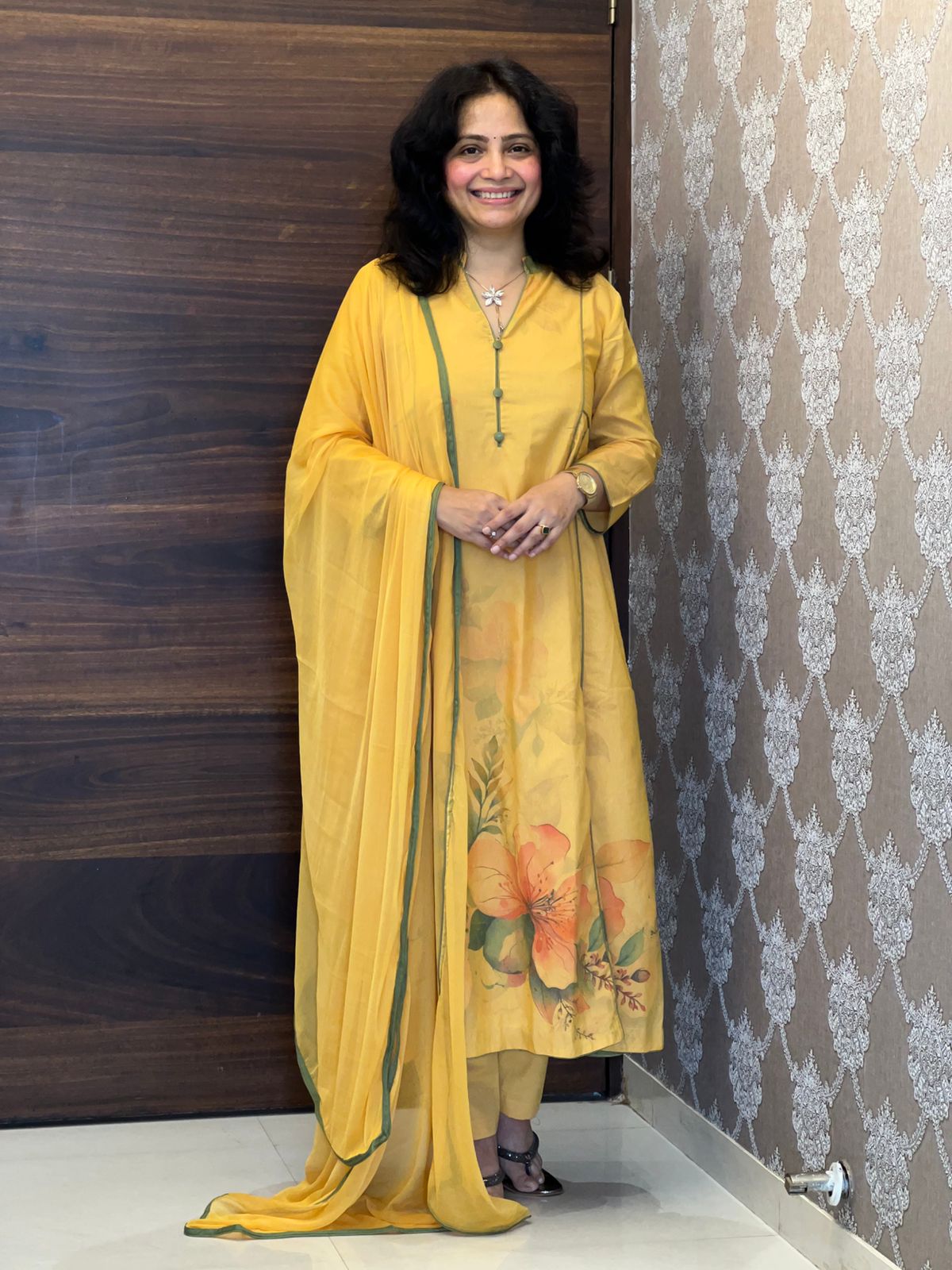 Mustard Yellow Color Digital Printed Cotton Flex Dupatta Set