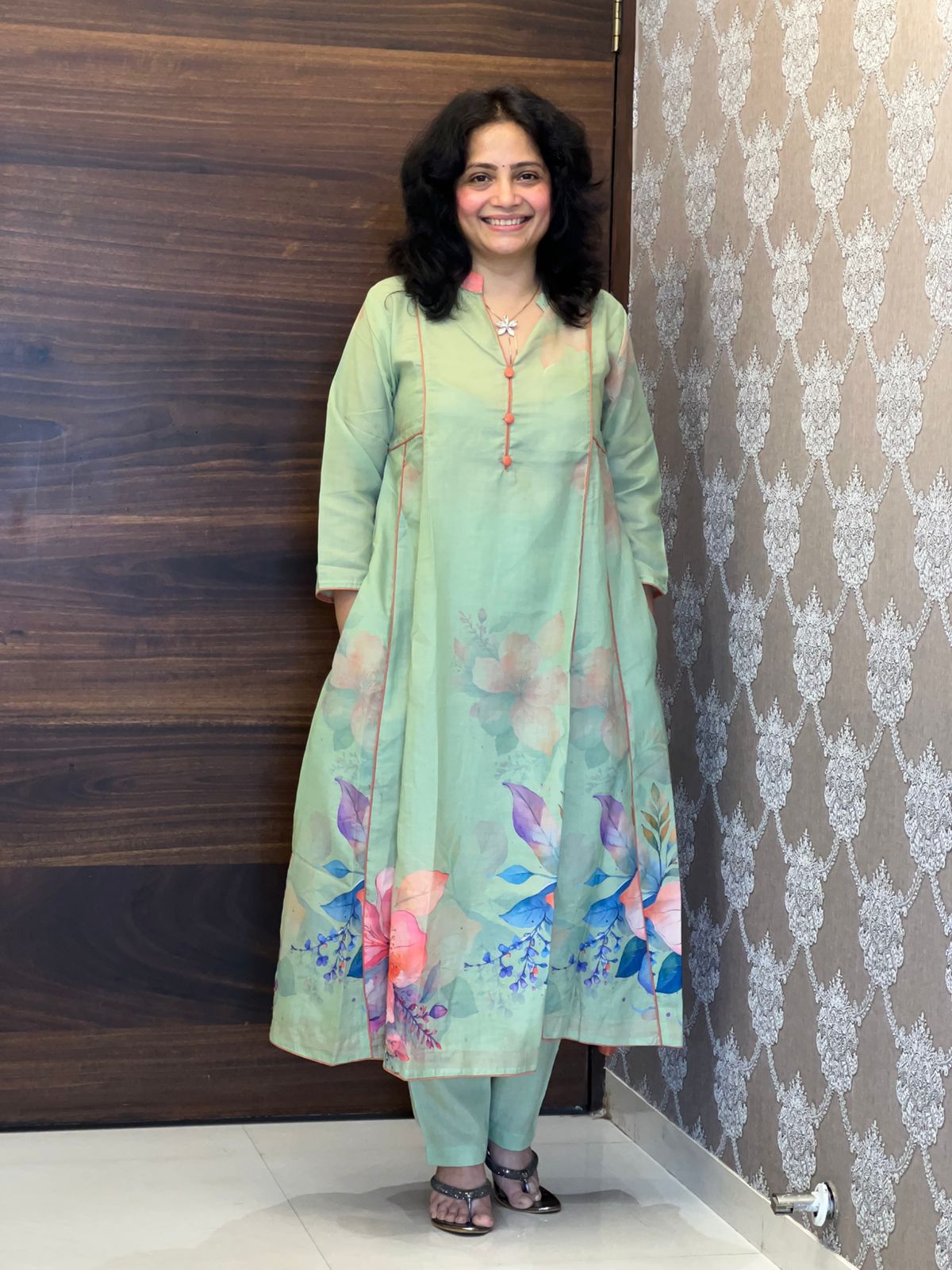 Mint Green Color Digital Printed Pure Cotton Dupatta Set