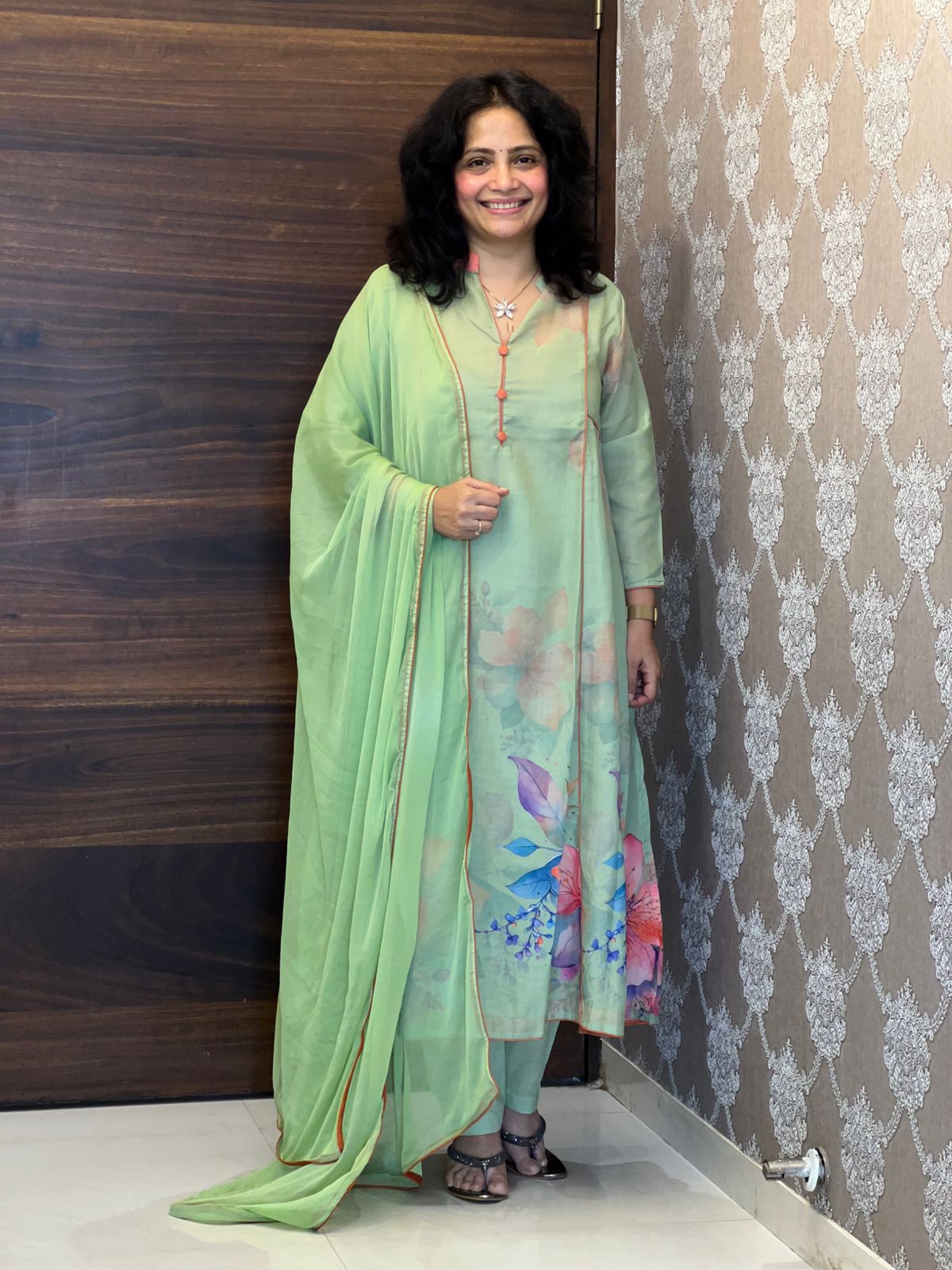 Mint Green Color Digital Printed Pure Cotton Dupatta Set