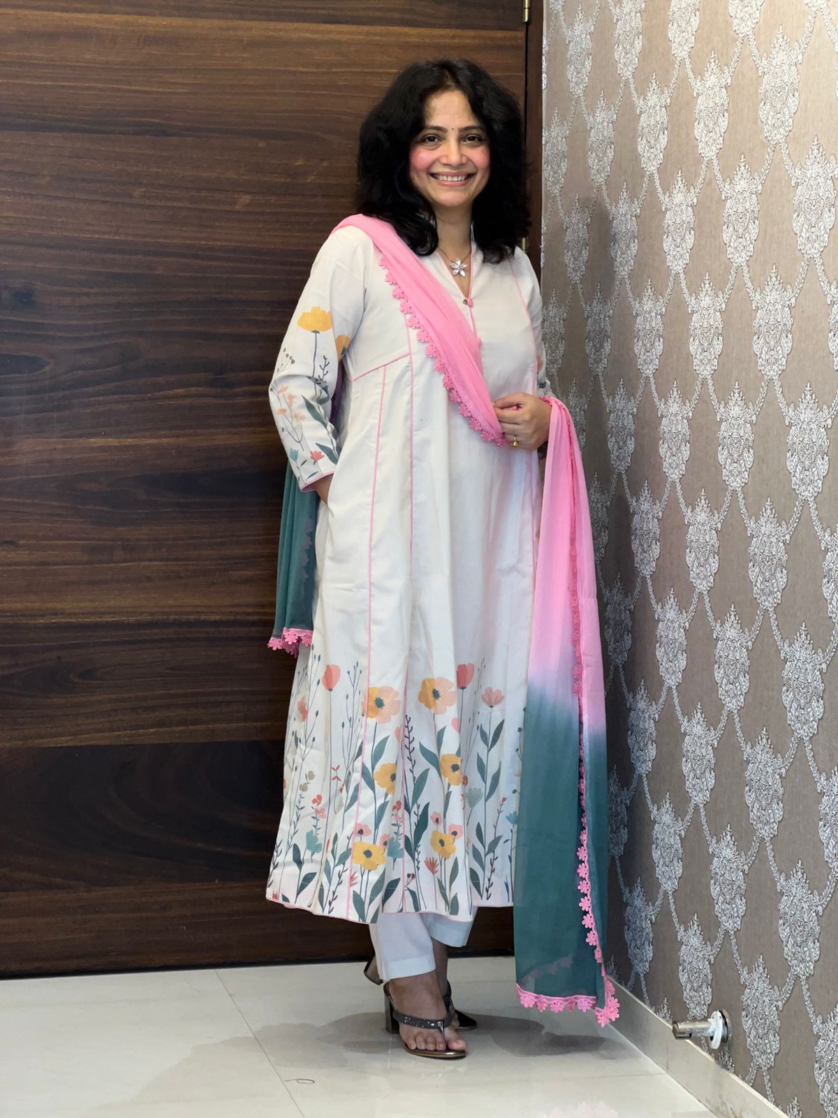 Off White Color Digital Printed Cotton Flex Dupatta Set