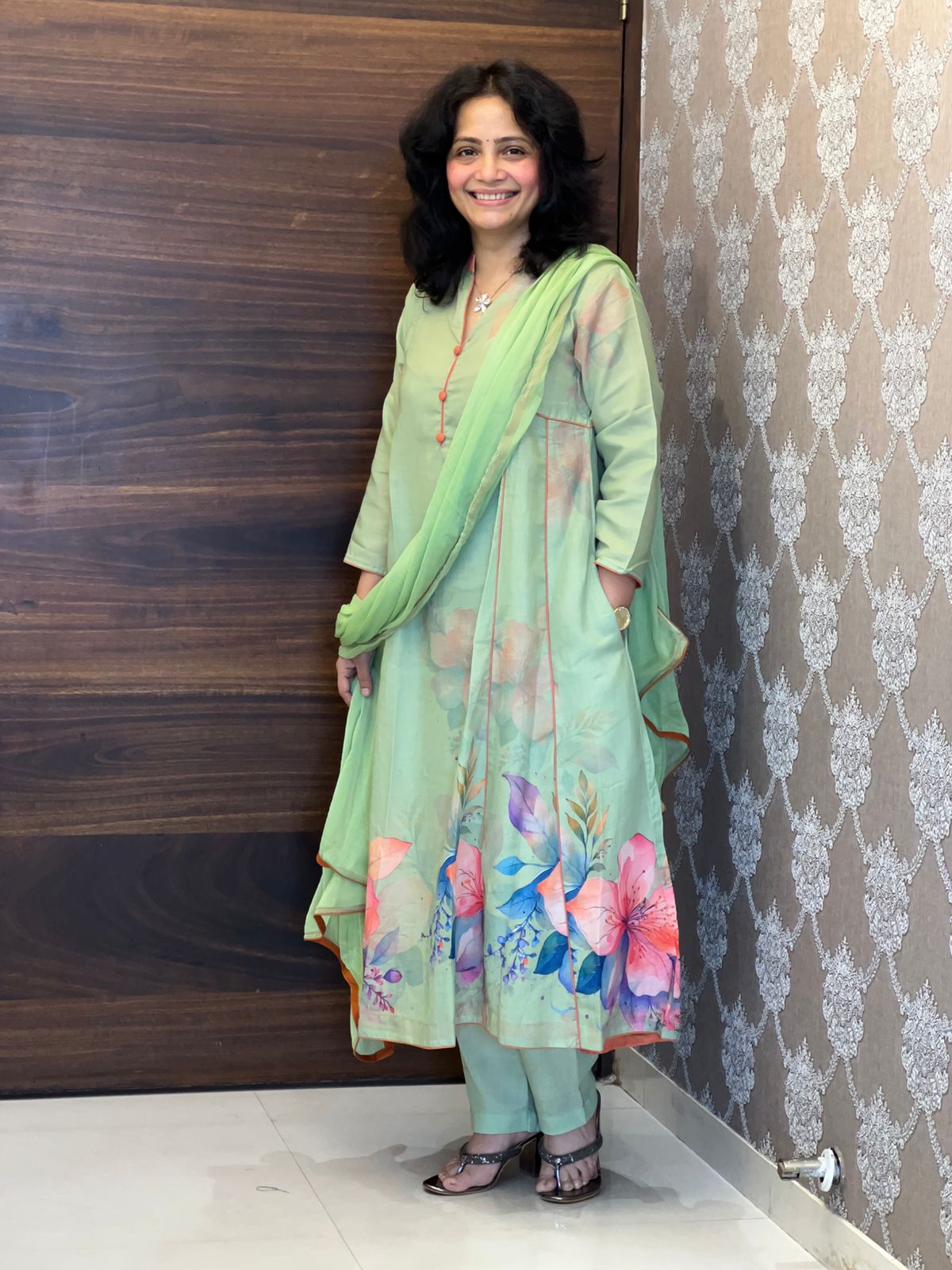 Mint Green Color Digital Printed Pure Cotton Dupatta Set