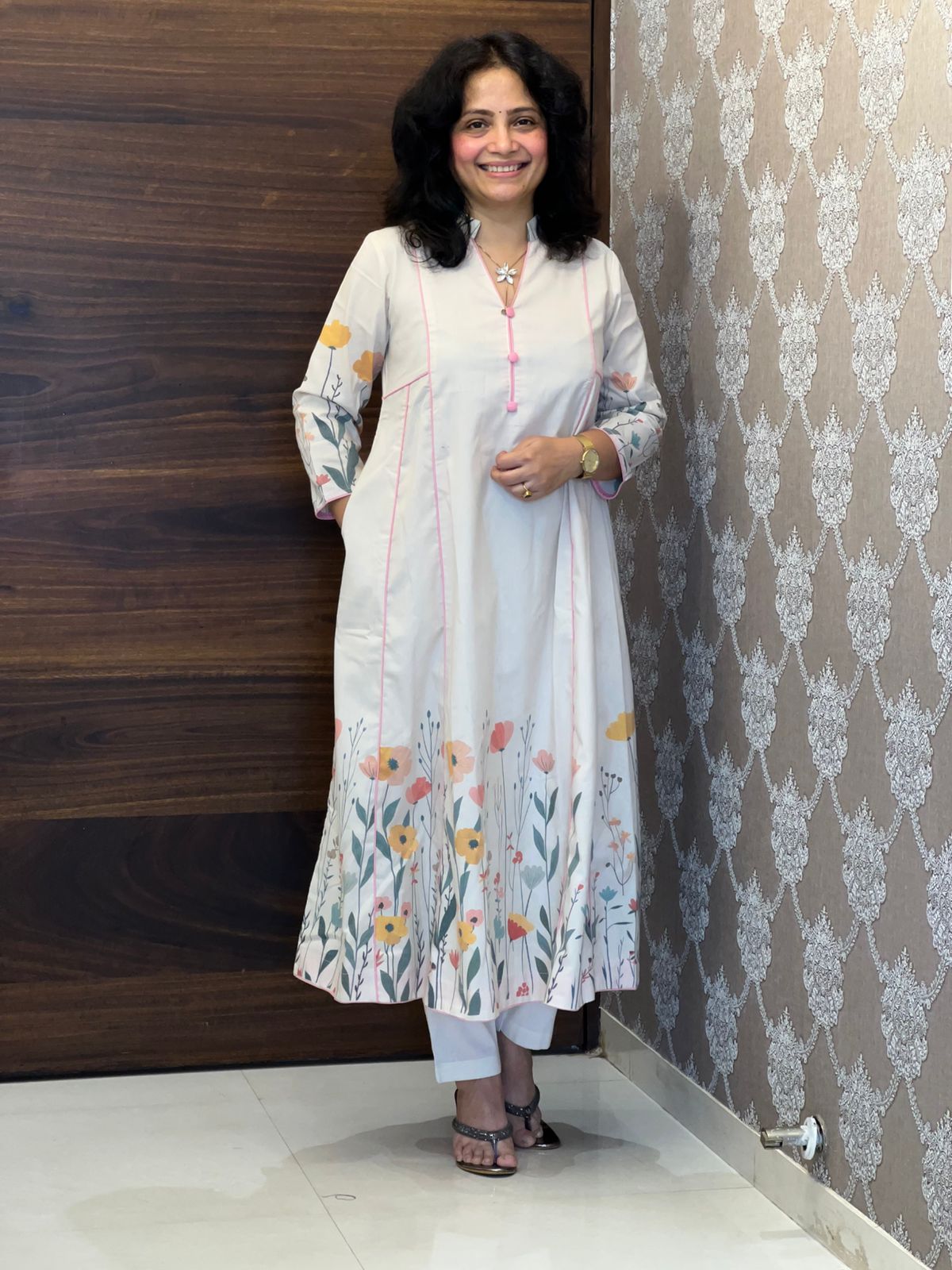 Off White Color Digital Printed Cotton Flex Dupatta Set